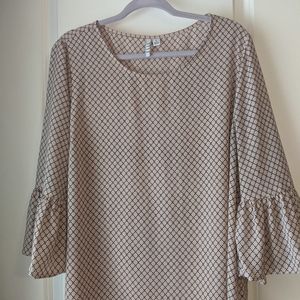 Blush and black bell sleeve blouse